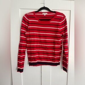 J. Crew Red Striped Crewneck Sweater with Navy & White